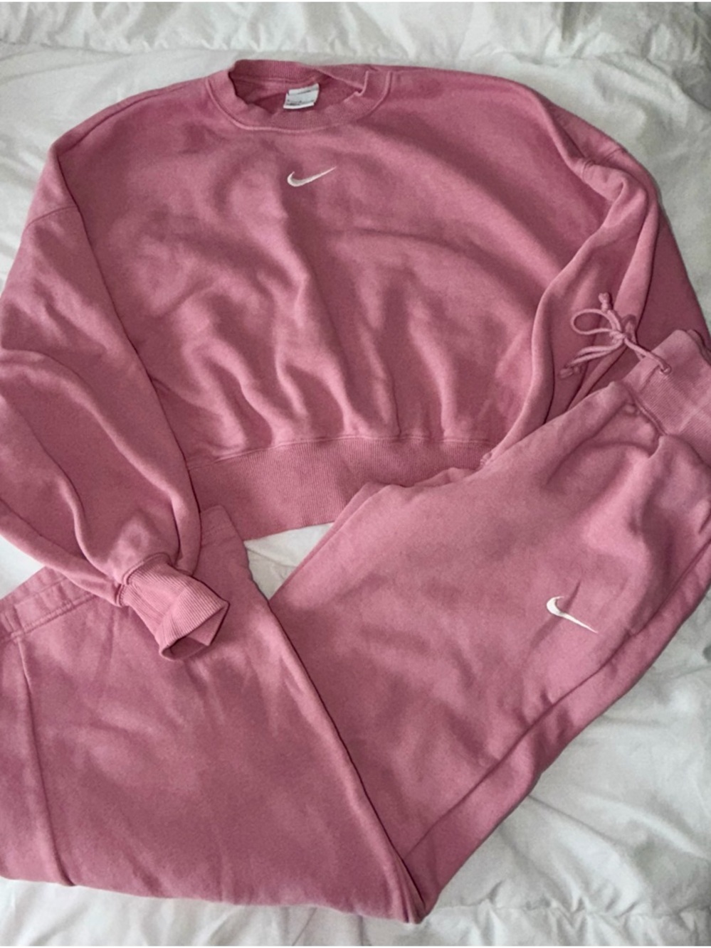 Nike Pink Swoosh Cropped Sweatshirt & Jogger Set